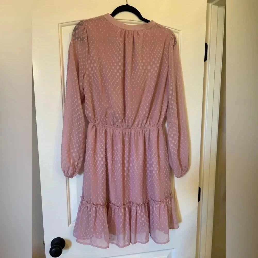 Staccato Pink Gathered Waist Long Sleeve Midi Dress. Size Large. Feminine.Spring - Picture 4 of 8
